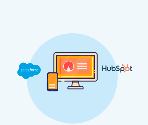 Graphics showing a migration from salesforce to HubSpot