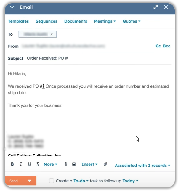 Email Order Received PO