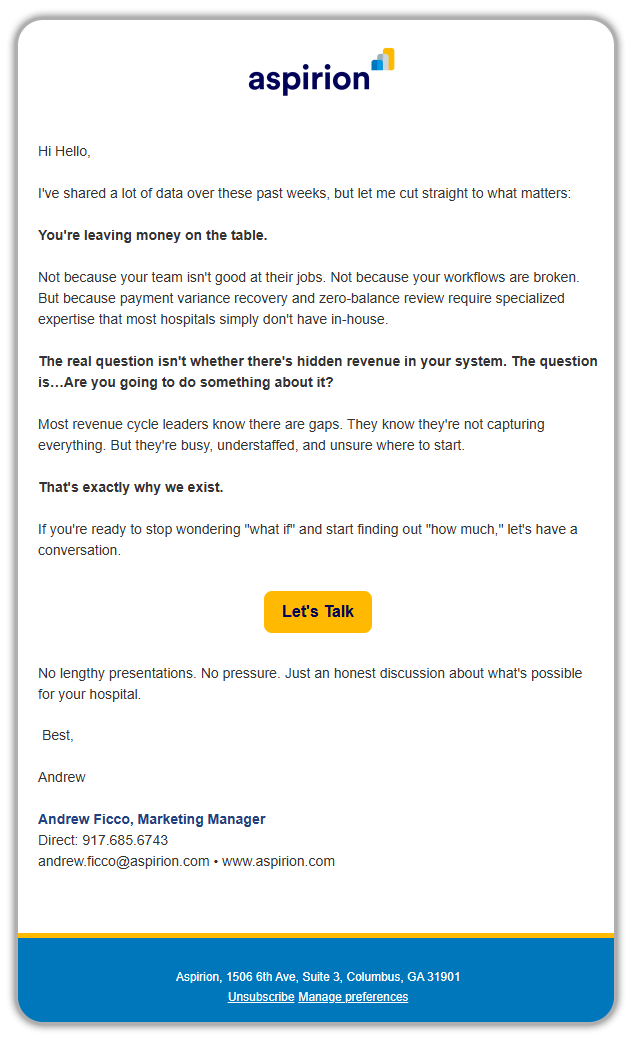Email Sequence Aspirion