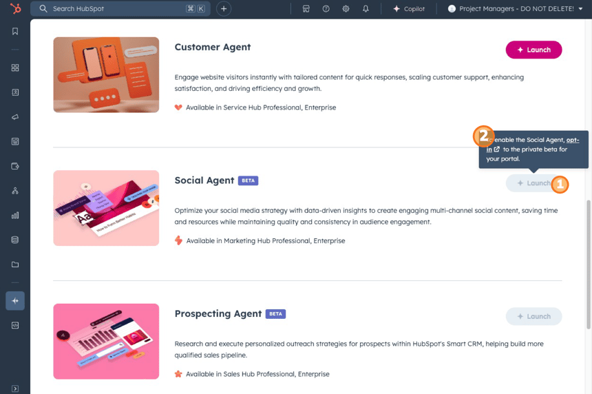 HubSpot Breeze AI with Customer, Social, and Prospecting Agents to enhance customer support, social media strategy, and sales outreach