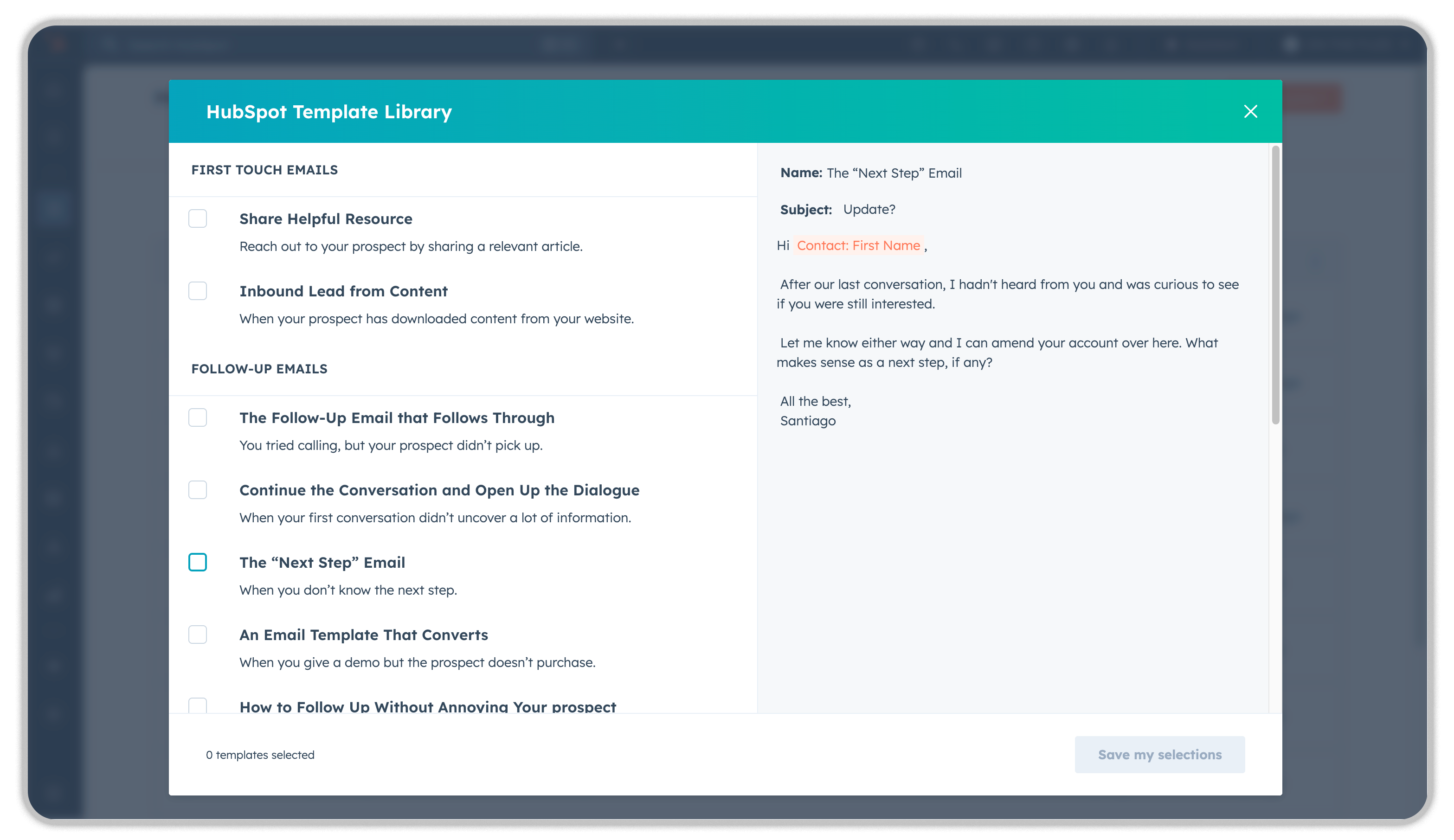 HubSpot email templates for sales follow-up and lead nurturing campaigns with customizable text