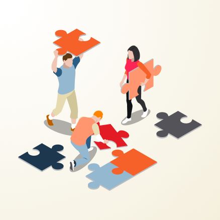 People assembling puzzle pieces A collaborative effort to solve a complex problem