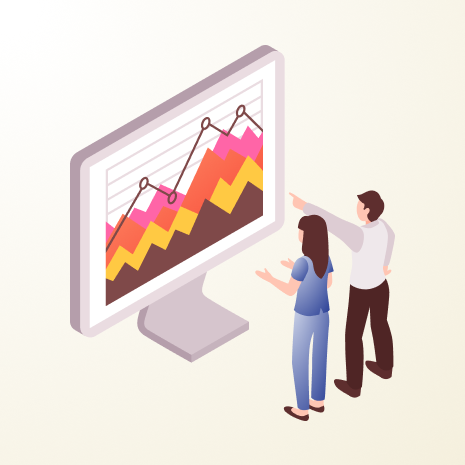 People analyzing a chart on a computer screen to gather information and make informed decisions